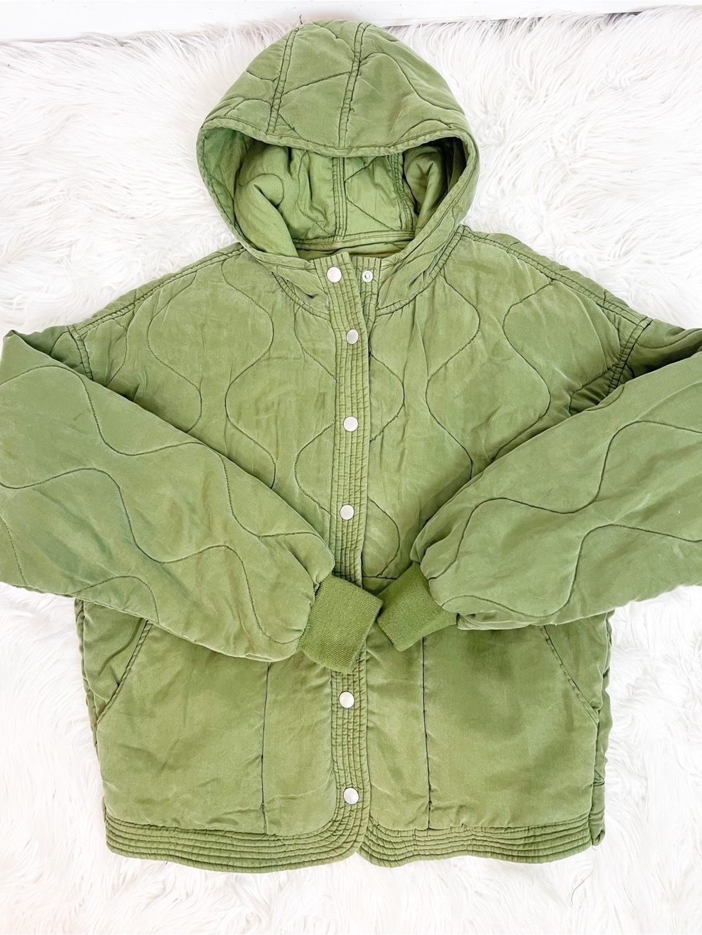 BLANK NYC GREEN SNAP FRONT QUILTED BOMBER JACKET WITH HOOD WOMENS XS